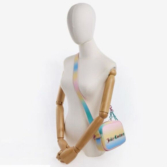 Juicy Couture Rainbow Tie-Dye Jasmine Squared Faux Leather Crossbody Bag & Charm - Picture 14 of 14